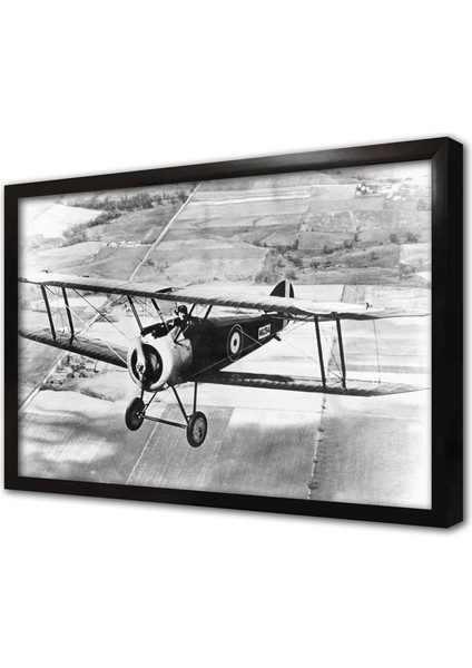 Çift Kanatlı Nostaljik Uçak Çerçeveli Cam Tablo