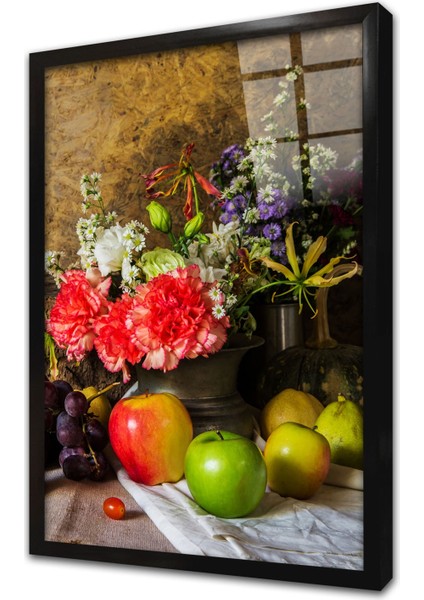 Vazoda Çiçekler Çerçeveli Cam Tablo