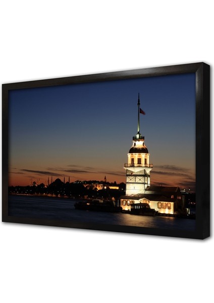 Gece Kız Kulesi Çerçeveli Cam Tablo