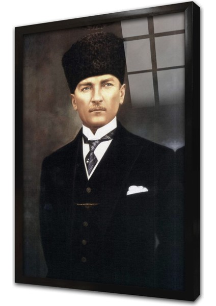 Kalpaklı Atatürk Çerçeveli Cam Tablo