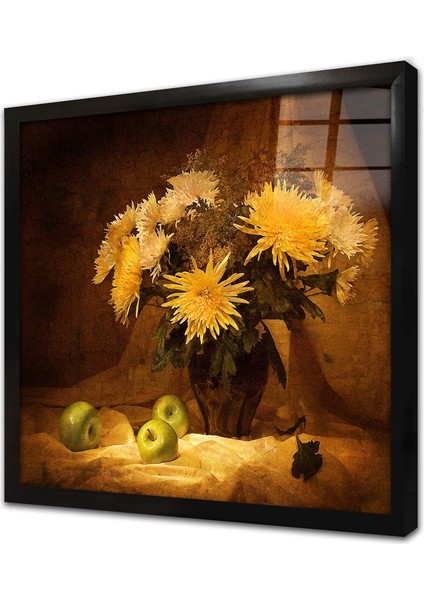 Vazoda Sarı Çiçekler Çerçeveli Cam Tablo