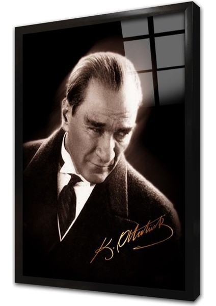 Imzalı Atatürk Çerçeveli Cam Tablo