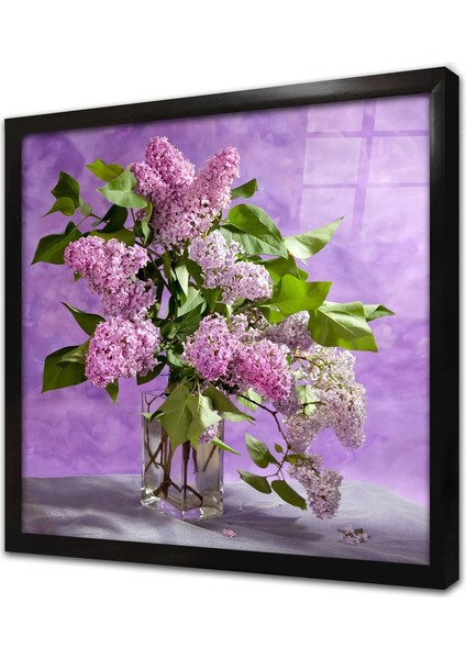 Vazoda Sümbüller Çerçeveli Cam Tablo