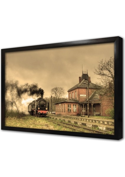 Durağa Yaklaşan Tren Çerçeveli Cam Tablo