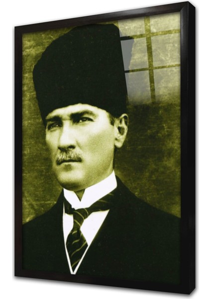 Kalpaklı Atatürk Çerçeveli Cam Tablo