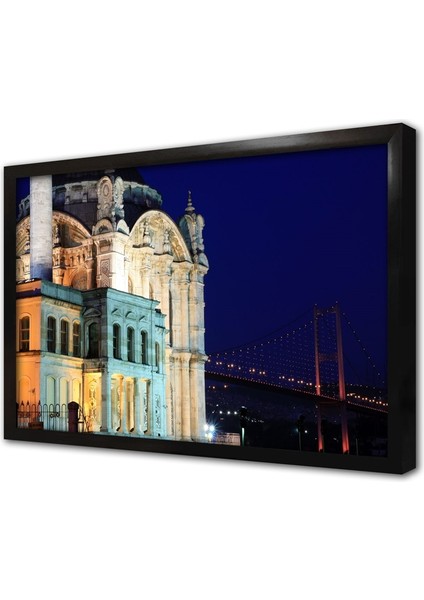 Ortaköy Camii Gece Çerçeveli Cam Tablo