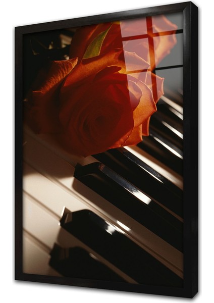 Piyano ve Notalar Çerçeveli Cam Tablo