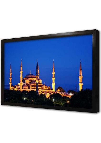 Sultanahmed Camii Gece Çerçeveli Cam Tablo