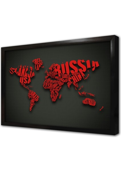 Dünya Haritası Çerçeveli Cam Tablo