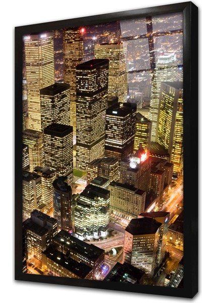 New York Gece Çerçeveli Cam Tablo