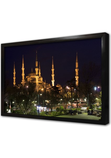 Sultanahmed Camii Gece Çerçeveli Cam Tablo