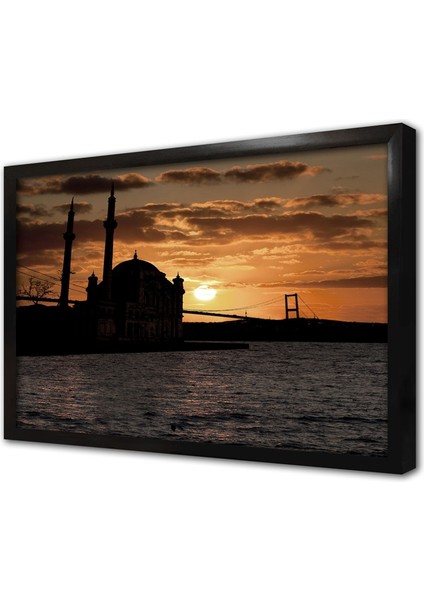 Gece Ortaköy ve Boğaziçi Çerçeveli Cam Tablo