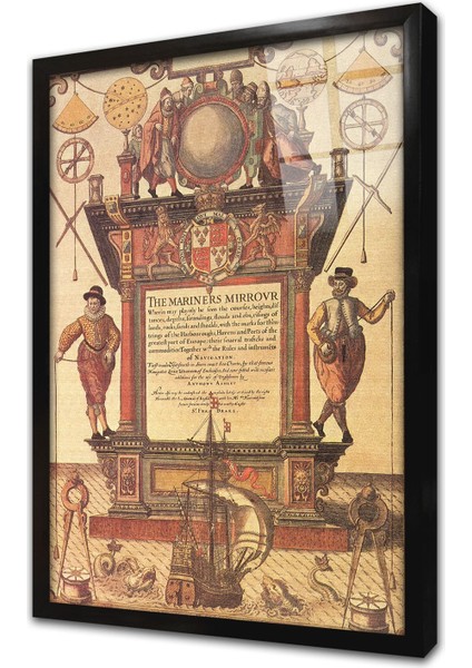 Eski Dünya Haritası Çerçeveli Cam Tablo