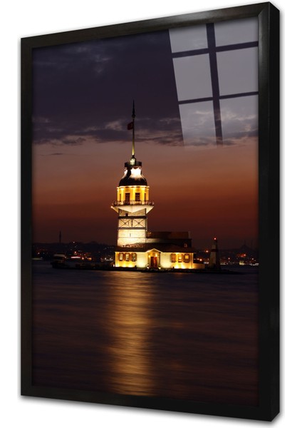 Gece Kız Kulesi Çerçeveli Cam Tablo