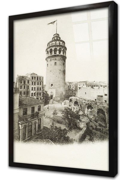 Istanbul Eski Galata Çerçeveli Cam Tablo