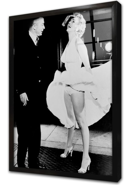Marliyn Monroee Beyaz Kıyafetiyle Çerçeveli Cam Tablo