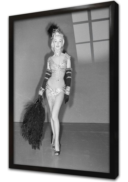 Siyah Beyaz Marilyn Monroev Çerçeveli Cam Tablo