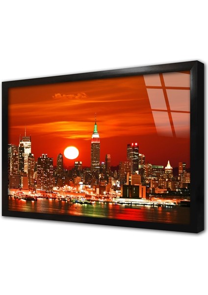 New York Gece Çerçeveli Cam Tablo