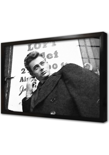 Siyah Beyaz James Dean Çerçeveli Cam Tablo