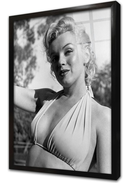 Siyah Beyaz Marilyn Monroe Çerçeveli Cam Tablo
