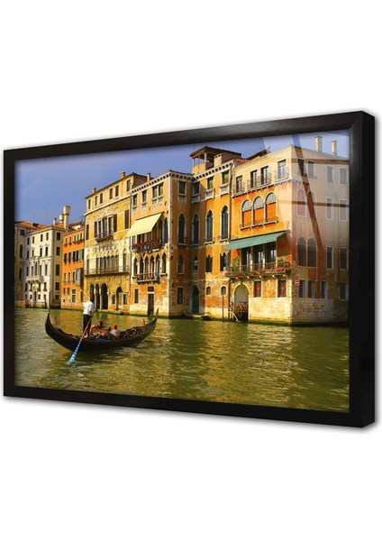 Venedik Gondol Çerçeveli Cam Tablo