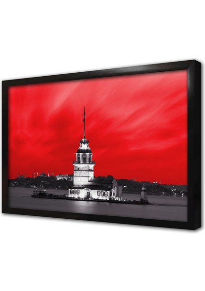 Kırmızı Gökyüzü ve Kız Kulesi Çerçeveli Cam Tablo
