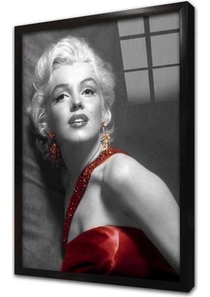 Siyah Beyaz Marilyn Monroe Çerçeveli Cam Tablo