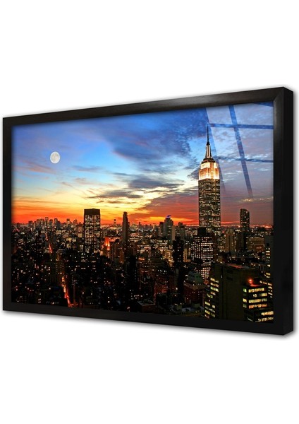 New York Gece Çerçeveli Cam Tablo