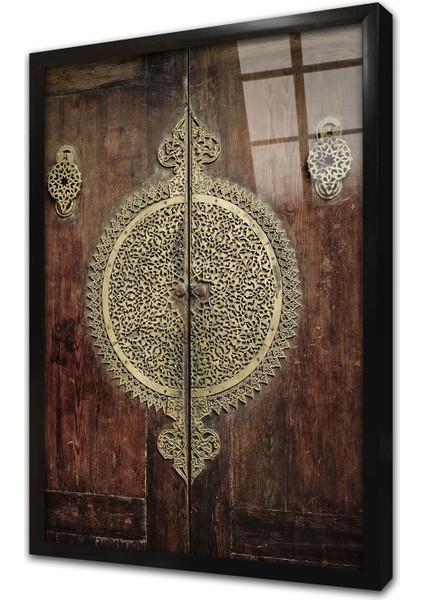 Osmanlı Ahşap Oyma Kapı Çerçeveli Cam Tablo