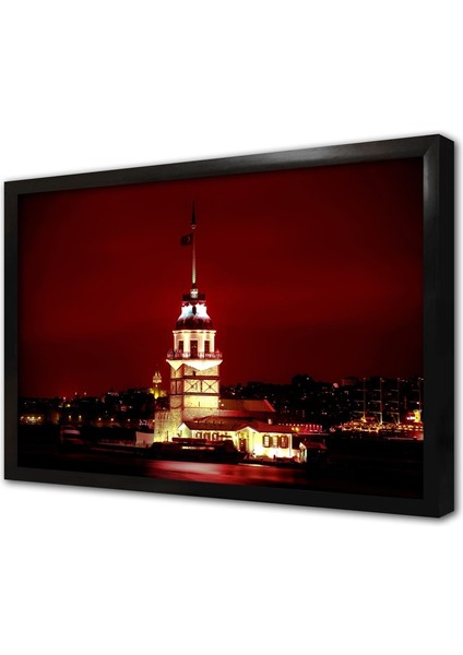 Gece Kız Kulesi Çerçeveli Cam Tablo