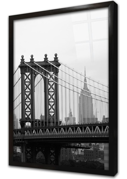 Siyah Beyaz Manhattan Çerçeveli Cam Tablo
