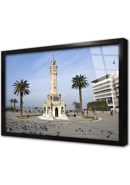 Izmir Saat Kulesi Çerçeveli Cam Tablo