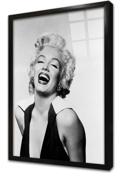 Marliyn Monroe Gülerken Çekilmiş Çerçeveli Cam Tablo