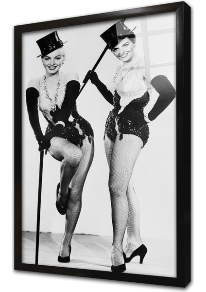 Siyah Beyaz Marilyn Monroe Çerçeveli Cam Tablo