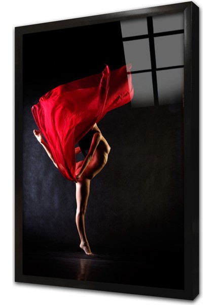 Kırmızı Şallı Kadın Çerçeveli Cam Tablo