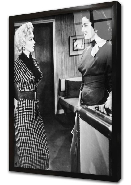 Siyah Beyaz Marilyn Monroev Çerçeveli Cam Tablo