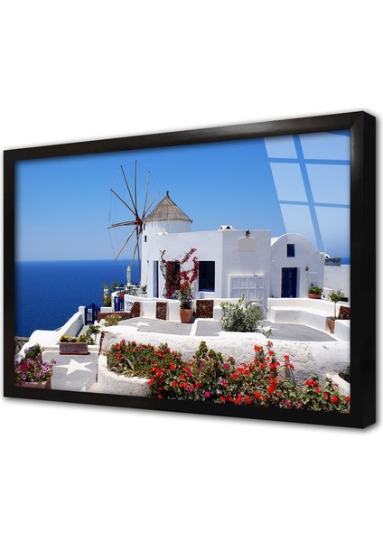 Yunan Evleri Çerçeveli Cam Tablo