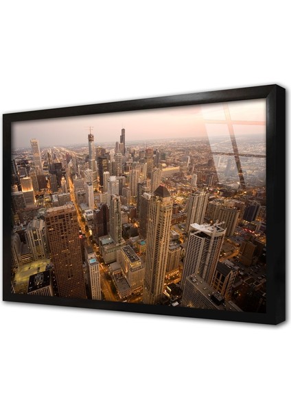New York Şehir Çerçeveli Cam Tablo
