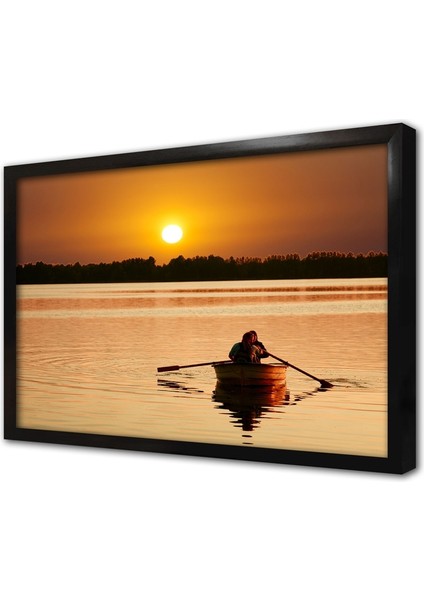 Gün Batımında Sandal Çerçeveli Cam Tablo