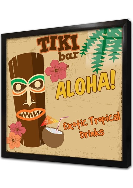 Vintage Retro Görsel Çerçeveli Cam Tablo