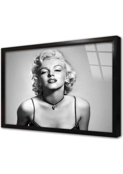 Siyah Beyaz Marilyn Monroe Çerçeveli Cam Tablo