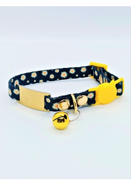 İsme Özel Güvenlik Kilitli Papatya Desenli Kedi Tasması 13-20 cm S