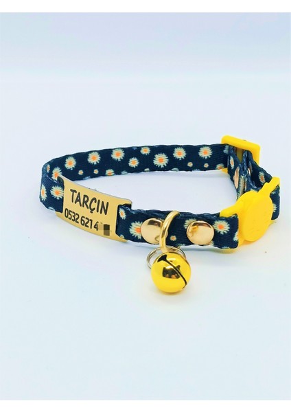 İsme Özel Güvenlik Kilitli Papatya Desenli Kedi Tasması 13-20 cm S fiyatları