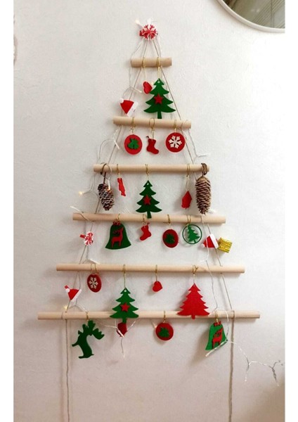 Ahşap Çam Ağacı Halatlı Yeniyıl Ağacı Süsleme ve LED Işıklı