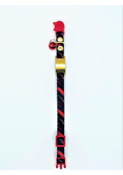 Güvenlik Kilitli Geometrik Desenli İsme Özel Siyah Kedi Tasması Siyah-Kırmızı 13-20 cm S modelleri