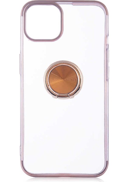 Apple iPhone 13 Pro Kılıf Dört Köşeli Yüzük Tutuculu Şeffaf Silikon Reverse Gold
