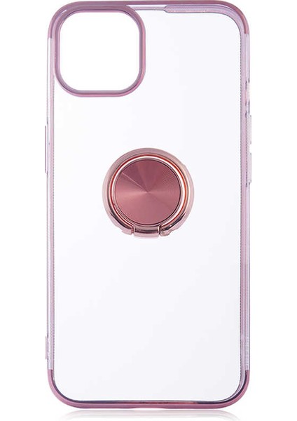 Apple iPhone 13 Pro Kılıf Dört Köşeli Yüzük Tutuculu Şeffaf Silikon Reverse Rose Gold