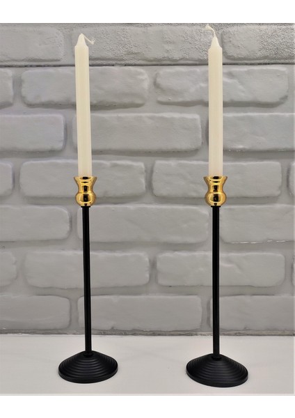 Modern Dekoratif Siyah Gold Şamdan 2'li Mumluk Seti