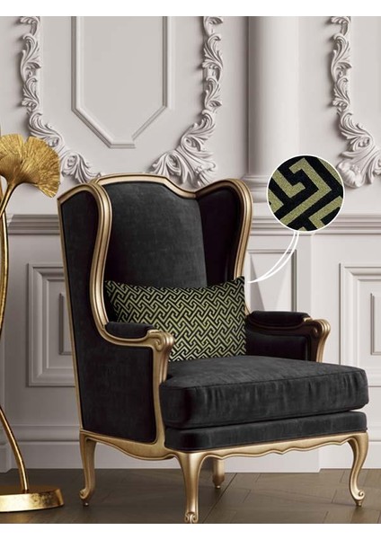 Luxury Siyah Varak Dikdörtgen Kırlent Kılıfı