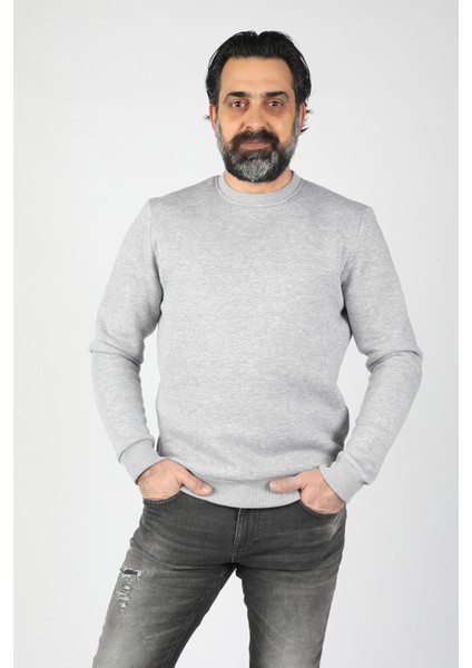 Erkek Sıfır Yaka Ribanalı 3 Iplik Sweatshirt Gri fiyatları